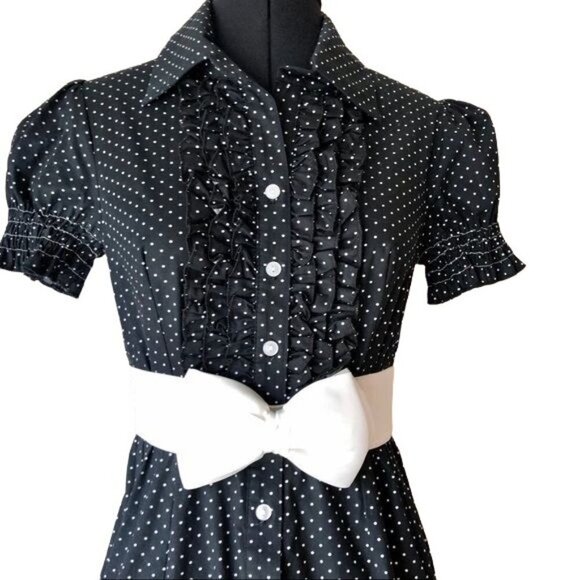 Sequin Hearts Black Retro Polka Dot Dress Sz 3 - Picture 3 of 13